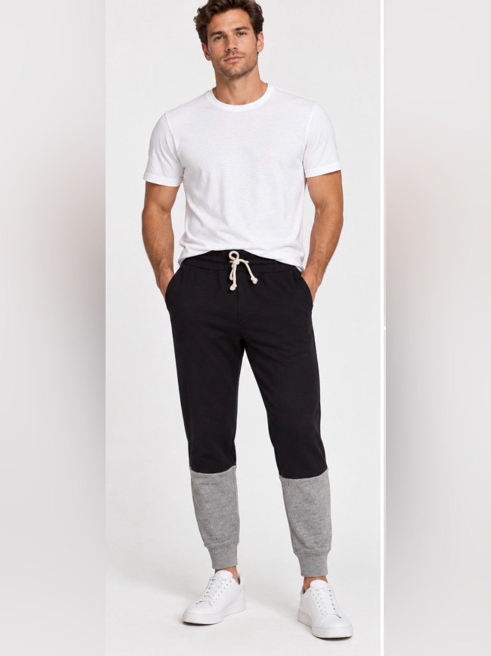 John Elliott & Co Men’s Black and Navy Tone Joggers with Gray Cuff Panels Large